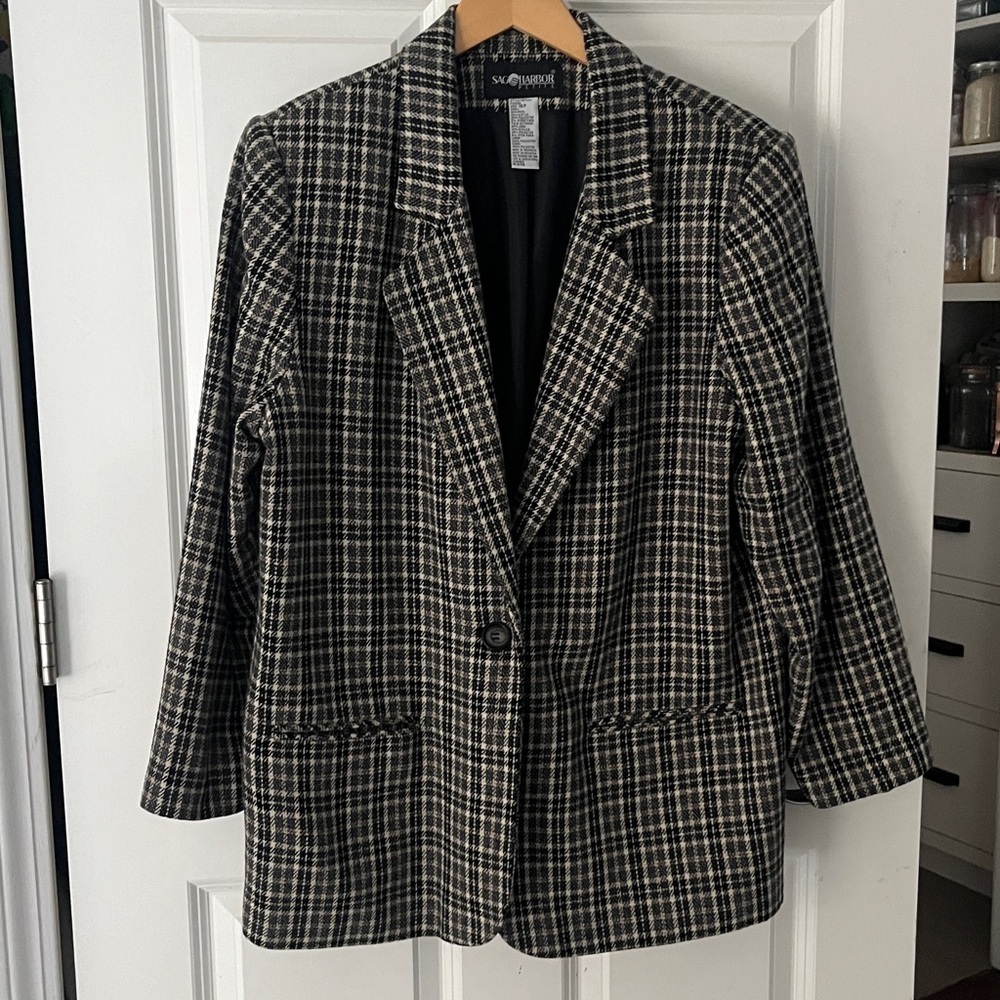 SAG HARBOR petite plaid vintage wool blazer sz 16P